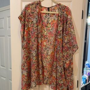 Lane Bryant Floral Kimono Cardigan in Pink, Orange, Green
